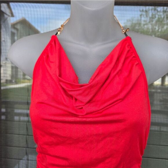 Allurite Women's Elegant Backless V-Neck Bodycon Sexy Date Mini Dress Red Sz XS - Picture 3 of 10